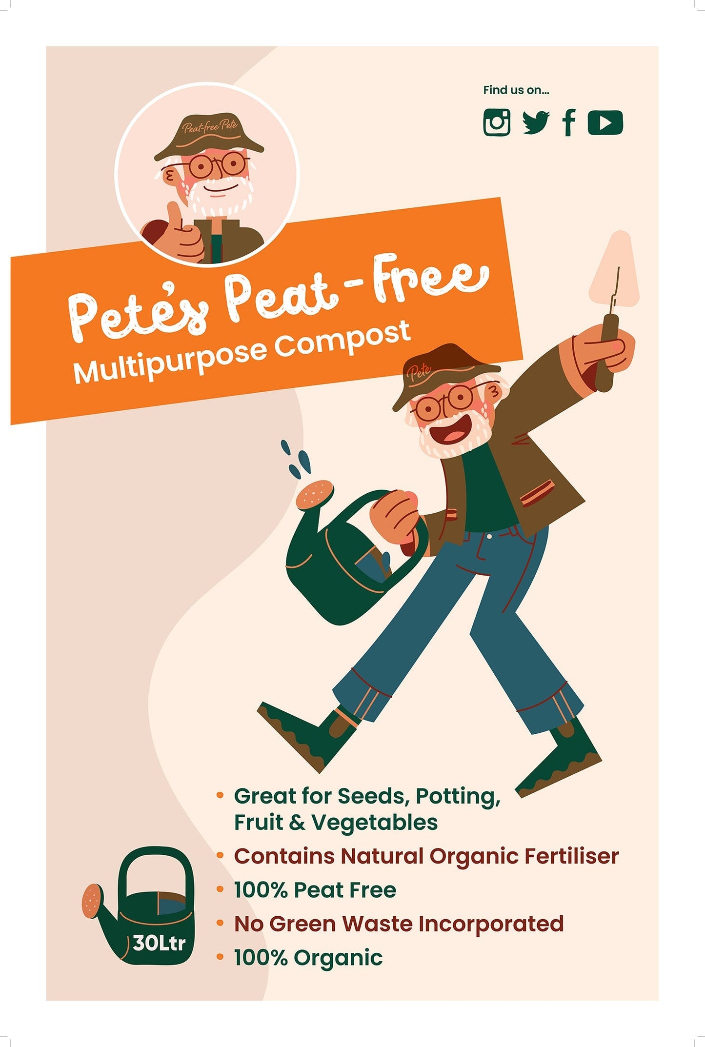 4 x Pete's Peat Free Multipurpose Compost 30ltr